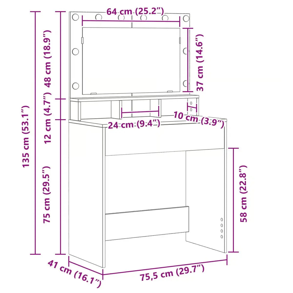 vidaXL Gray Sonoma Dressing Table – Engineered Wood Vanity Desk 31.1"x16.1"x53.1-OUCH CART |Dressing table