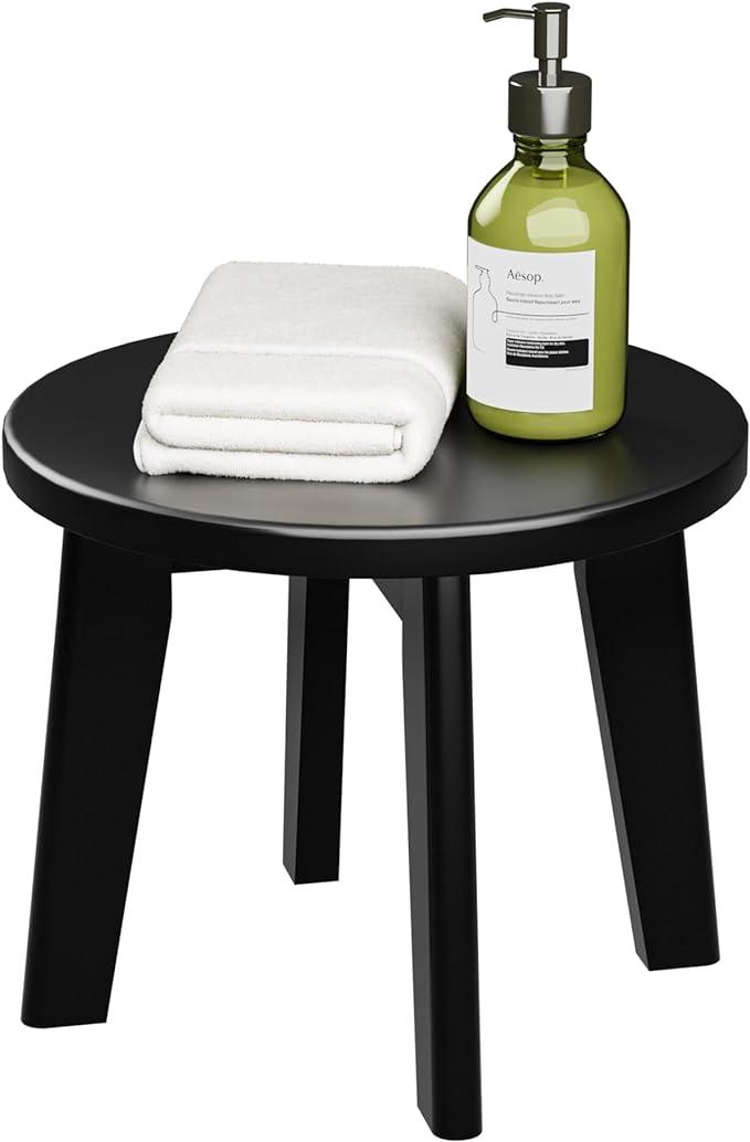 Bamboo Step Stool for Kids Adults Small Portable Wooden Stools for Inside Shower Sturdy Stepping Spa Bench 300 Lbs in Sink Bathroom Office Plant Stand 10inch (Round) - Ouch Cart