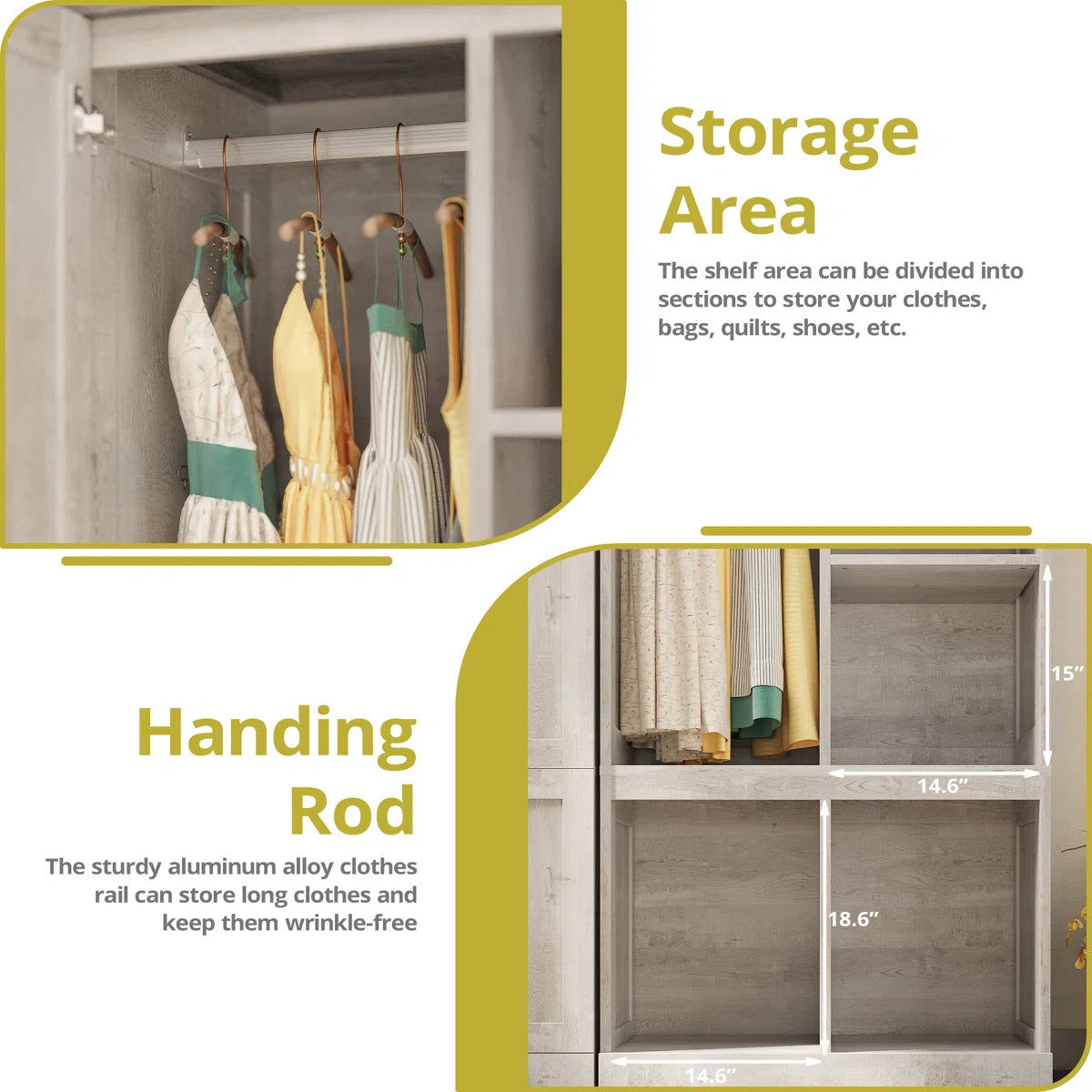 Sturdy 2-Door Wardrobe Closet with Hanging Rod and Spacious Interior-OUCH CART | Wardrobe