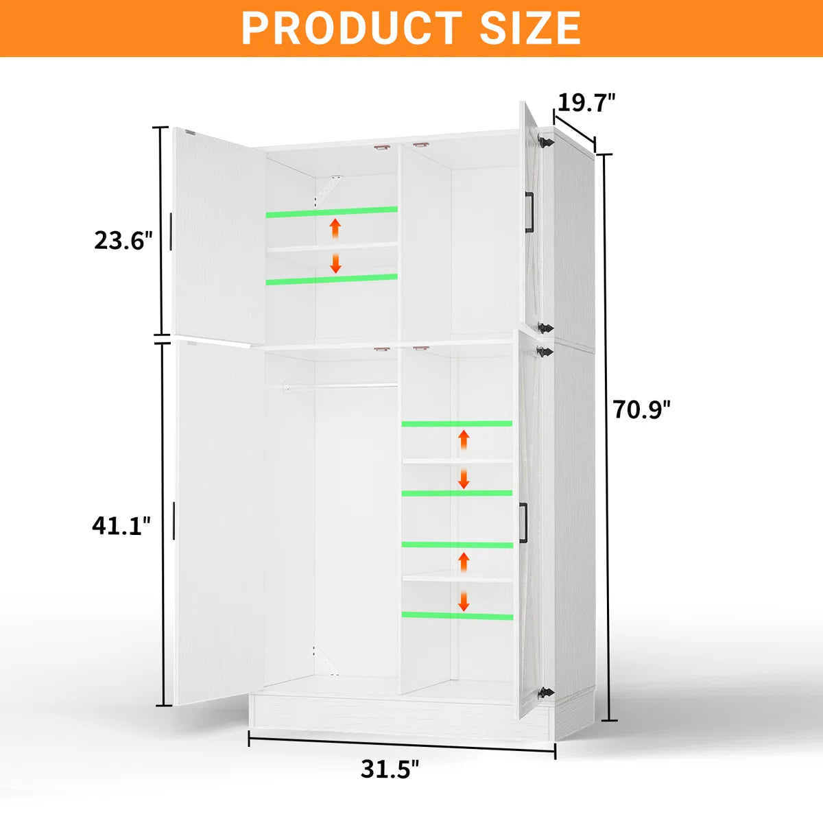 Functional 71'' Farmhouse Armoire Wardrobe Closet with Shelf and Hanging Rod-OUCH CART | Wardrobe