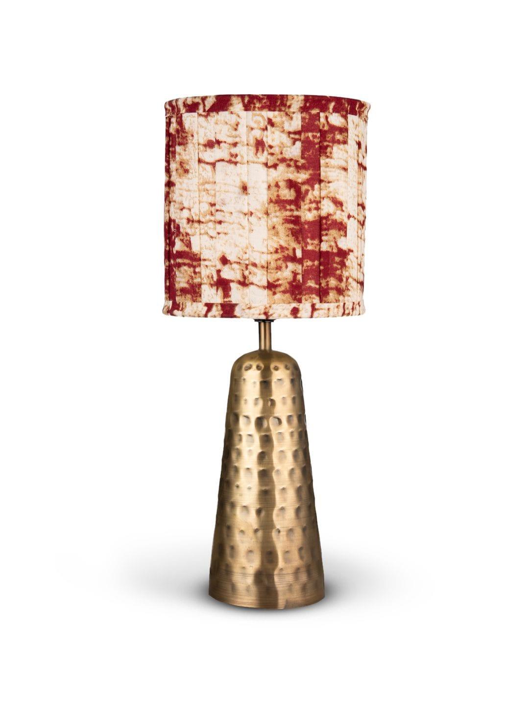 Golden Hammered V-Shaped Lamp with Pleeted Muticolor Maroon Shade - Ouch Cart