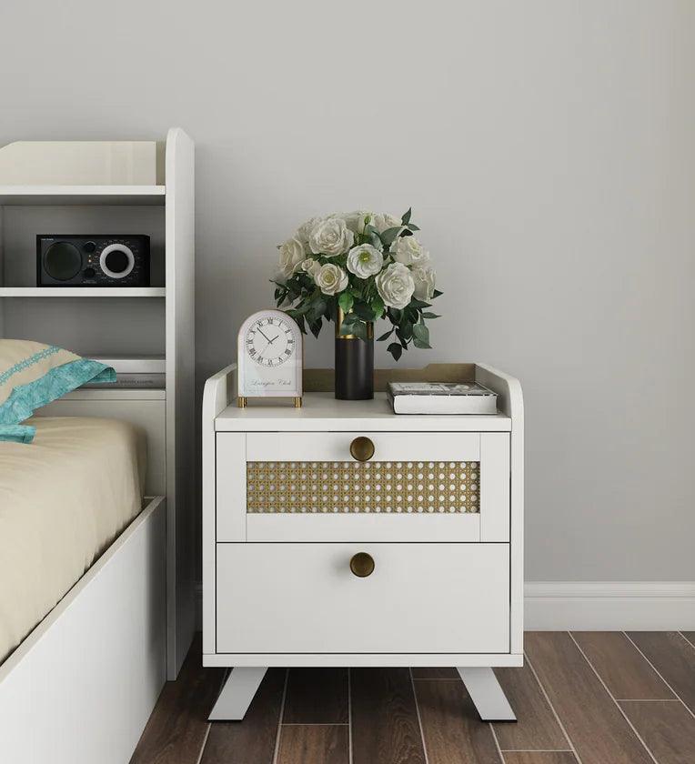 Lilly Bedside Table in Kingston White & Sebastian Oak Finish - Ouch Cart