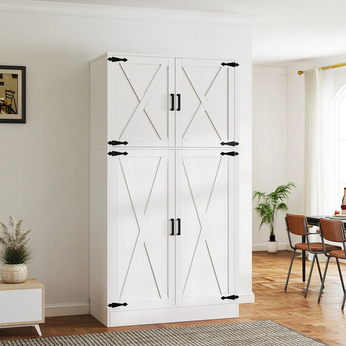 Functional 71'' Farmhouse Armoire Wardrobe Closet with Shelf and Hanging Rod OUCH CART