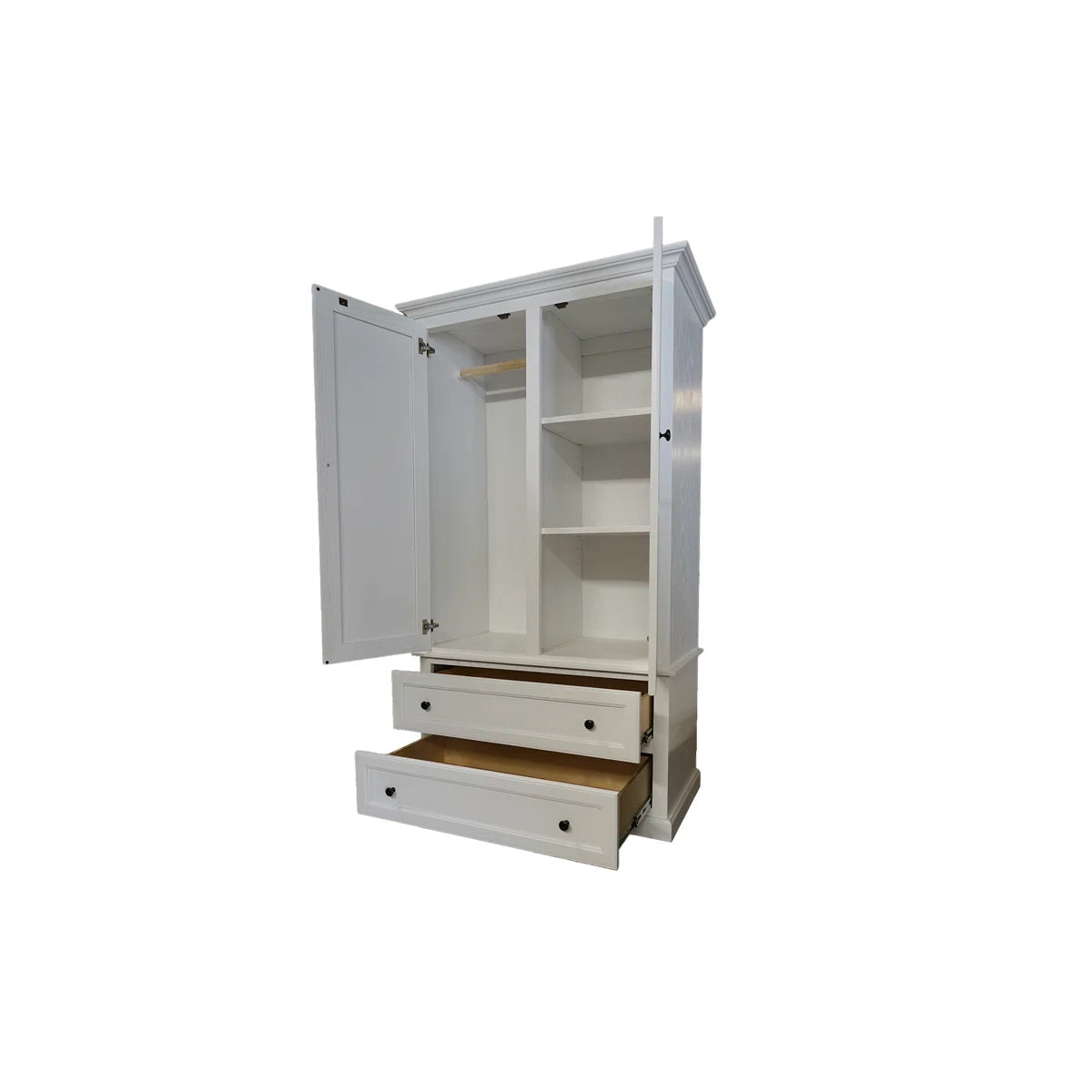 Modern Oak 3-Door Solid Wood Wardrobe Armoire with Large Drawers-OUCH CART | Wardrobe