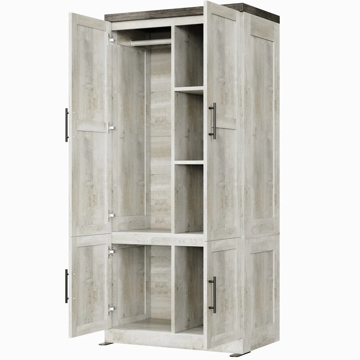Sturdy 2-Door Wardrobe Closet with Hanging Rod and Spacious Interior OUCH CART