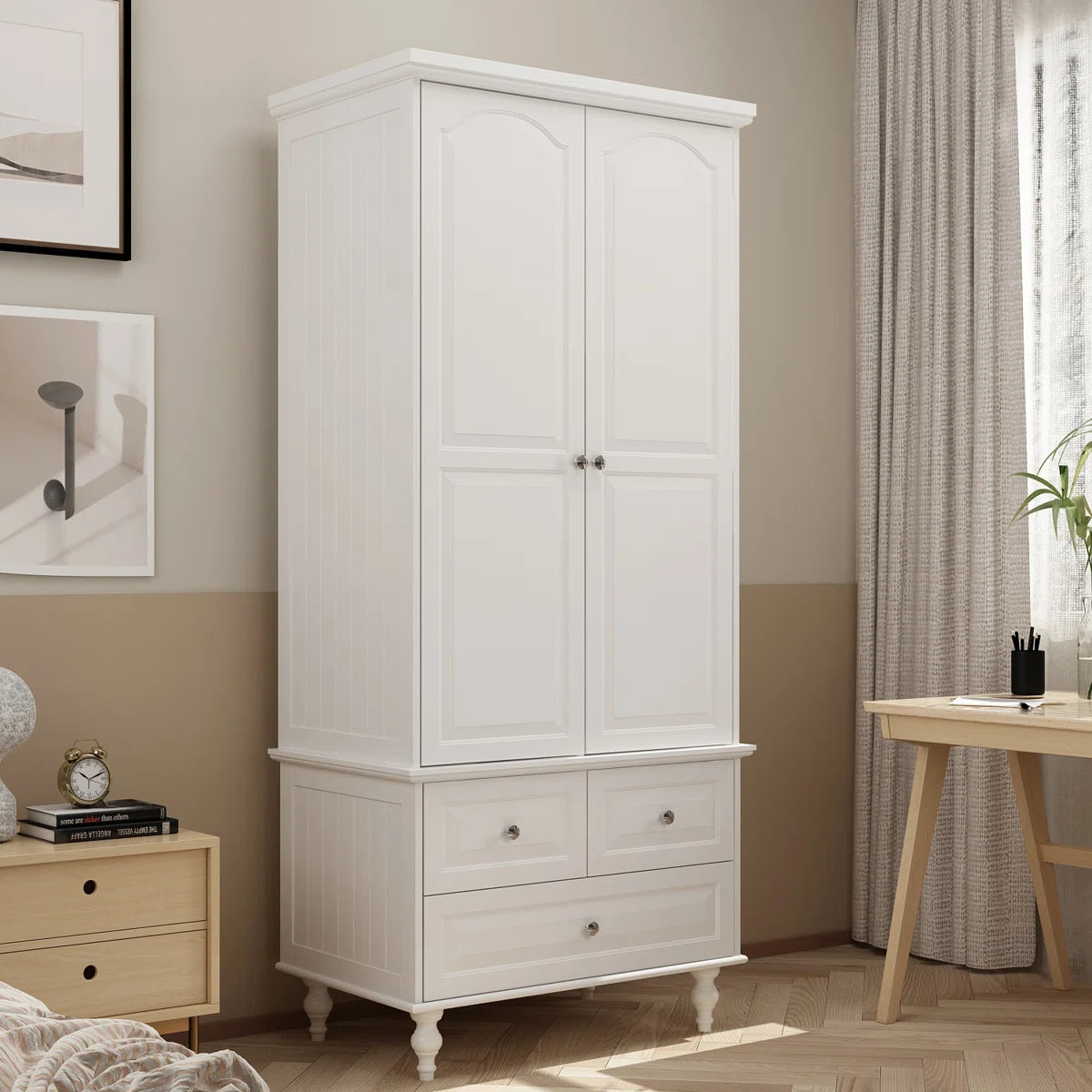 Elegant Talisha Wooden Wardrobe Armoire with 3 Large Drawers OUCH CART