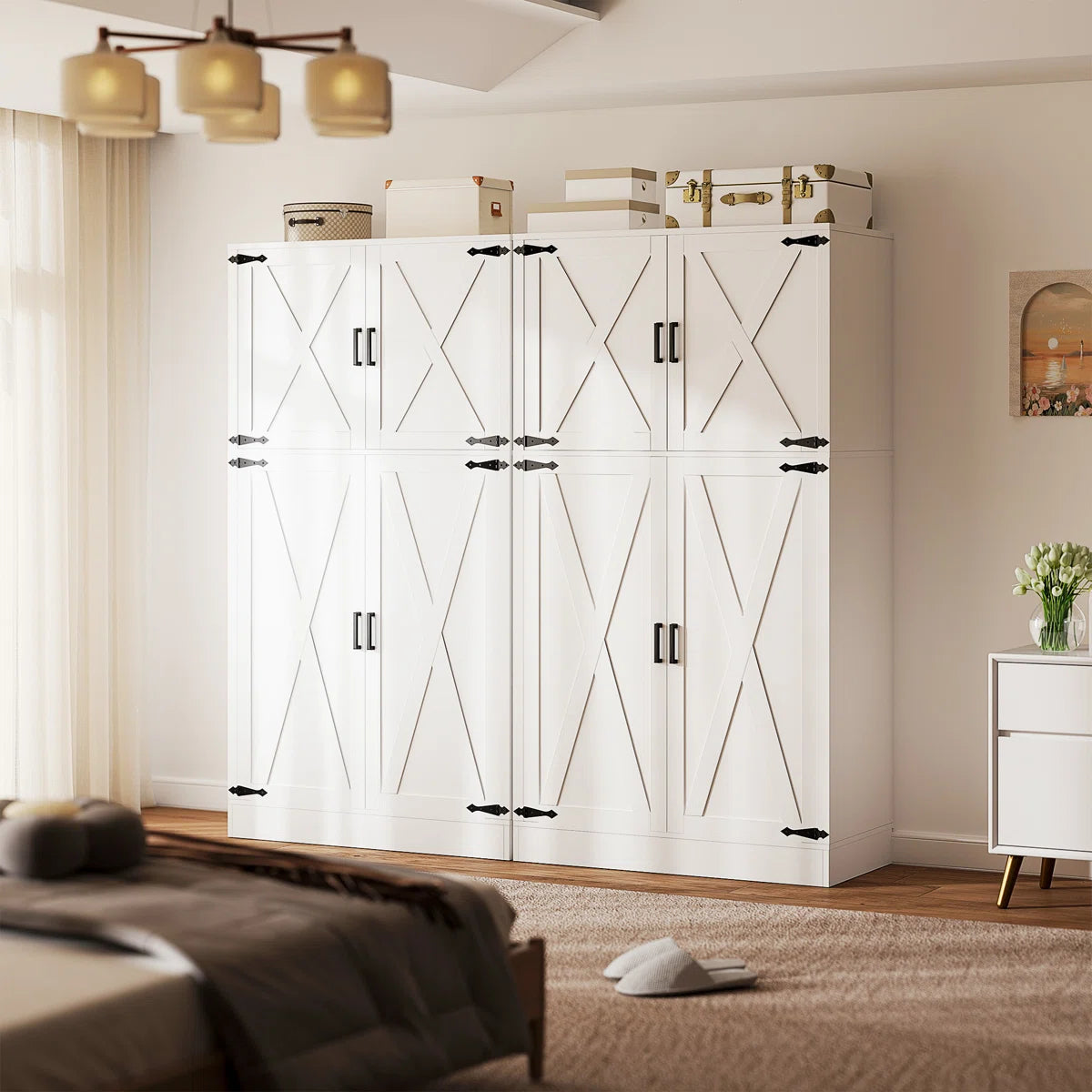 Functional 71'' Farmhouse Armoire Wardrobe Closet with Shelf and Hanging Rod OUCH CART