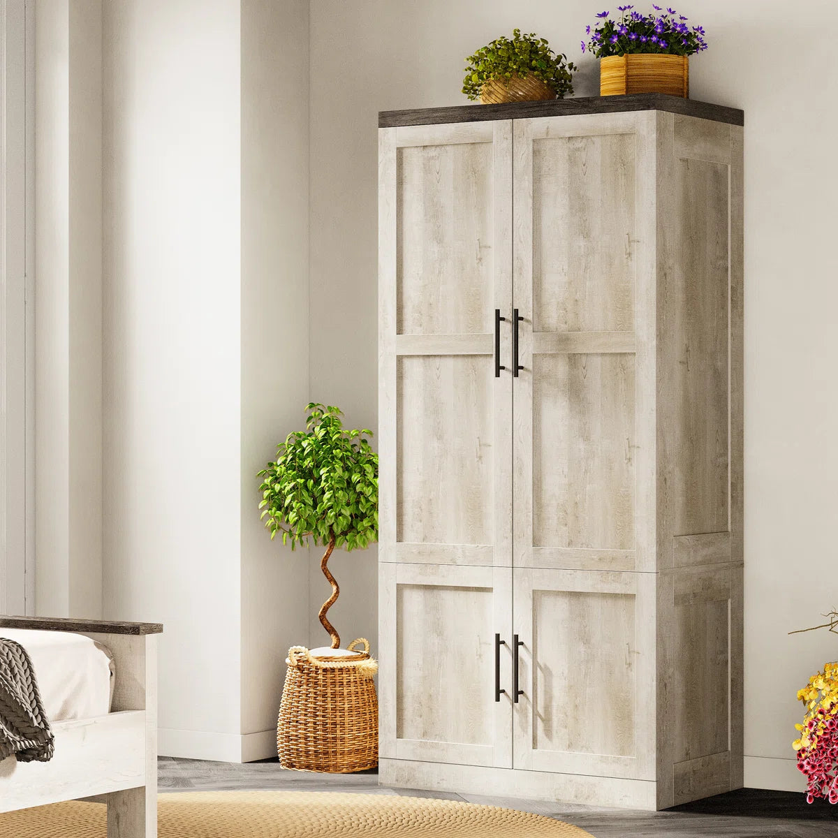 Sturdy 2-Door Wardrobe Closet with Hanging Rod and Spacious Interior OUCH CART