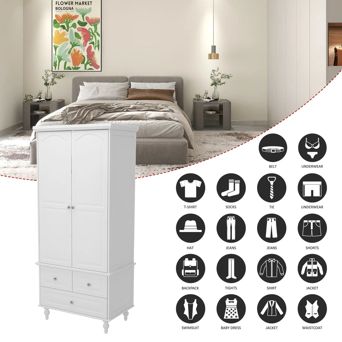 Elegant Talisha Wooden Wardrobe Armoire with 3 Large Drawers OUCH CART