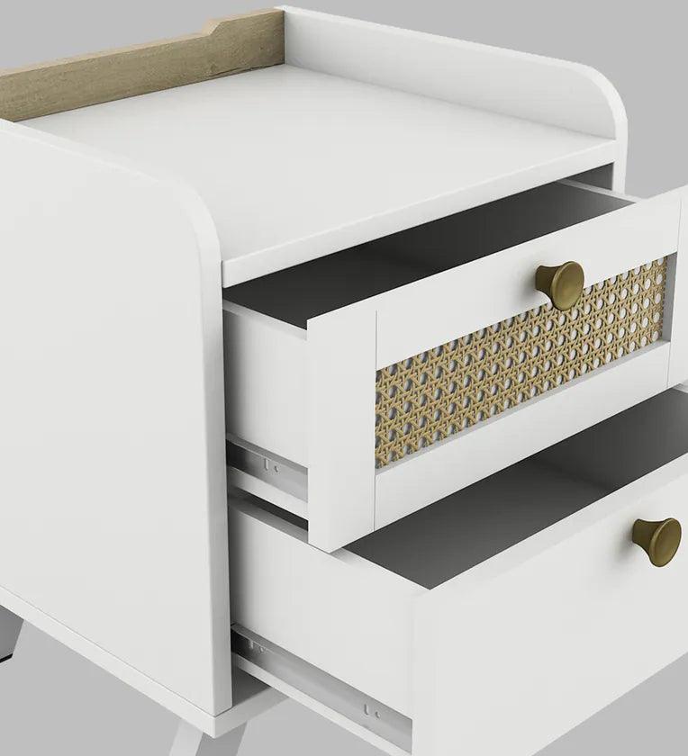 Lilly Bedside Table in Kingston White & Sebastian Oak Finish - Ouch Cart