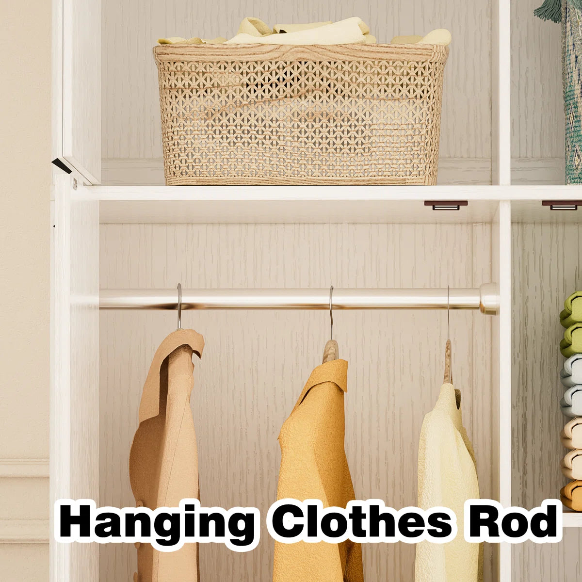 Functional 71'' Farmhouse Armoire Wardrobe Closet with Shelf and Hanging Rod OUCH CART