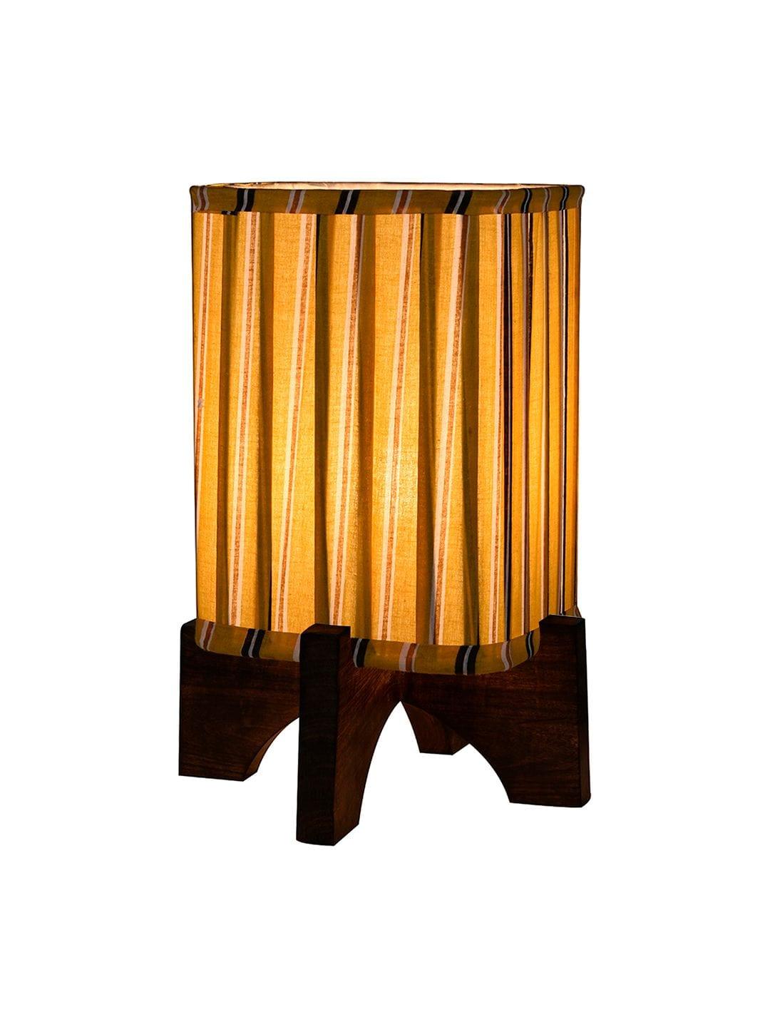 Wooden Brown Base Lamp with pleeted Yellow Candyprint Soft Shade - Ouch Cart