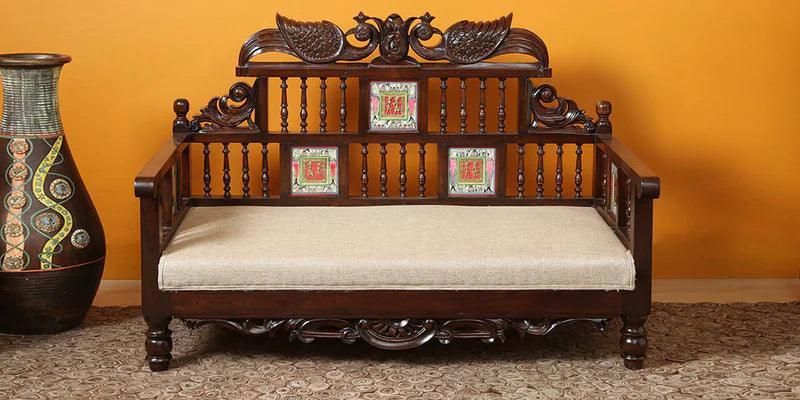 Teak Wood 2 Seater Sofa in Walnut Finish - Ouch Cart