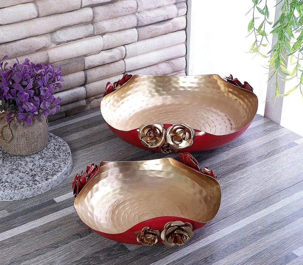 RED FLOERAL DESIGN TEALIGHT URLI | SET OF 2 - Ouch Cart