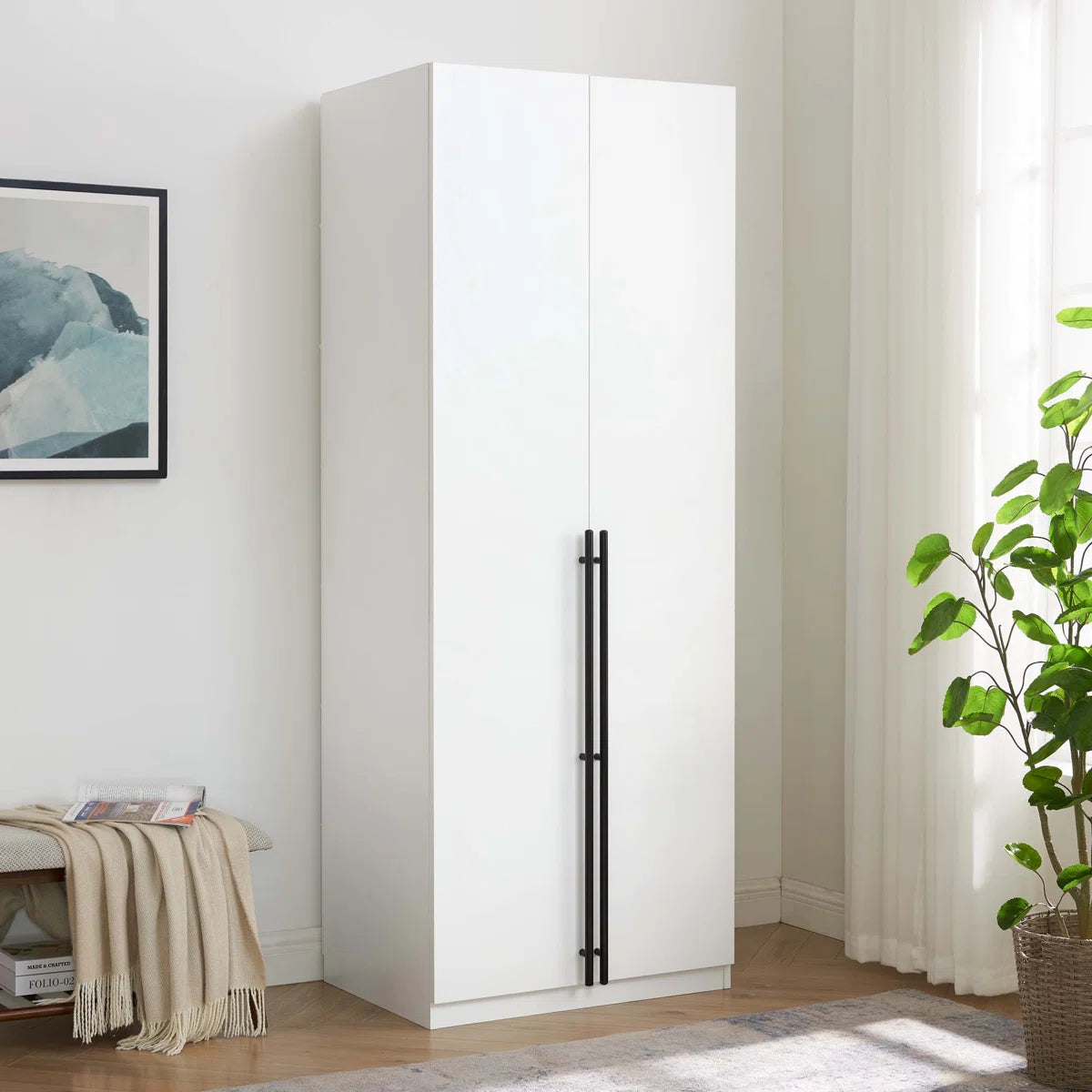 Lee 3.0 Freestanding Wardrobe Closet 1 Hanging Rod 3 Shoe Shelves 1 Basic Shelf OUCH CART