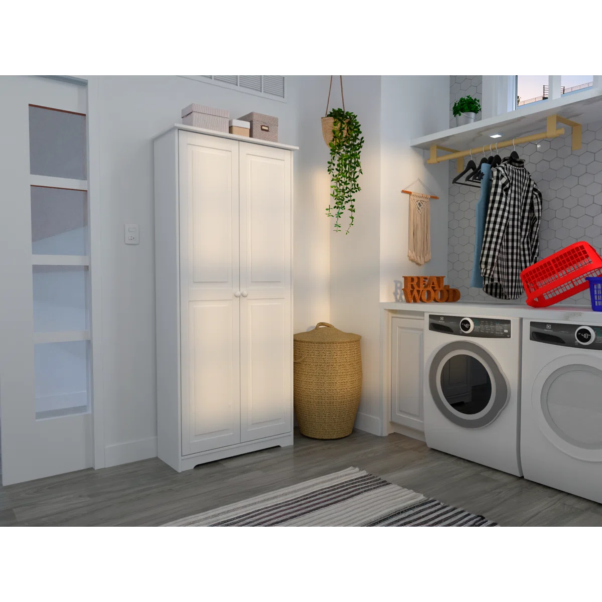 Jadian Freestanding Wardrobe Closet 1.0 4 Shelves 2 Drawers Modern Organization OUCH CART