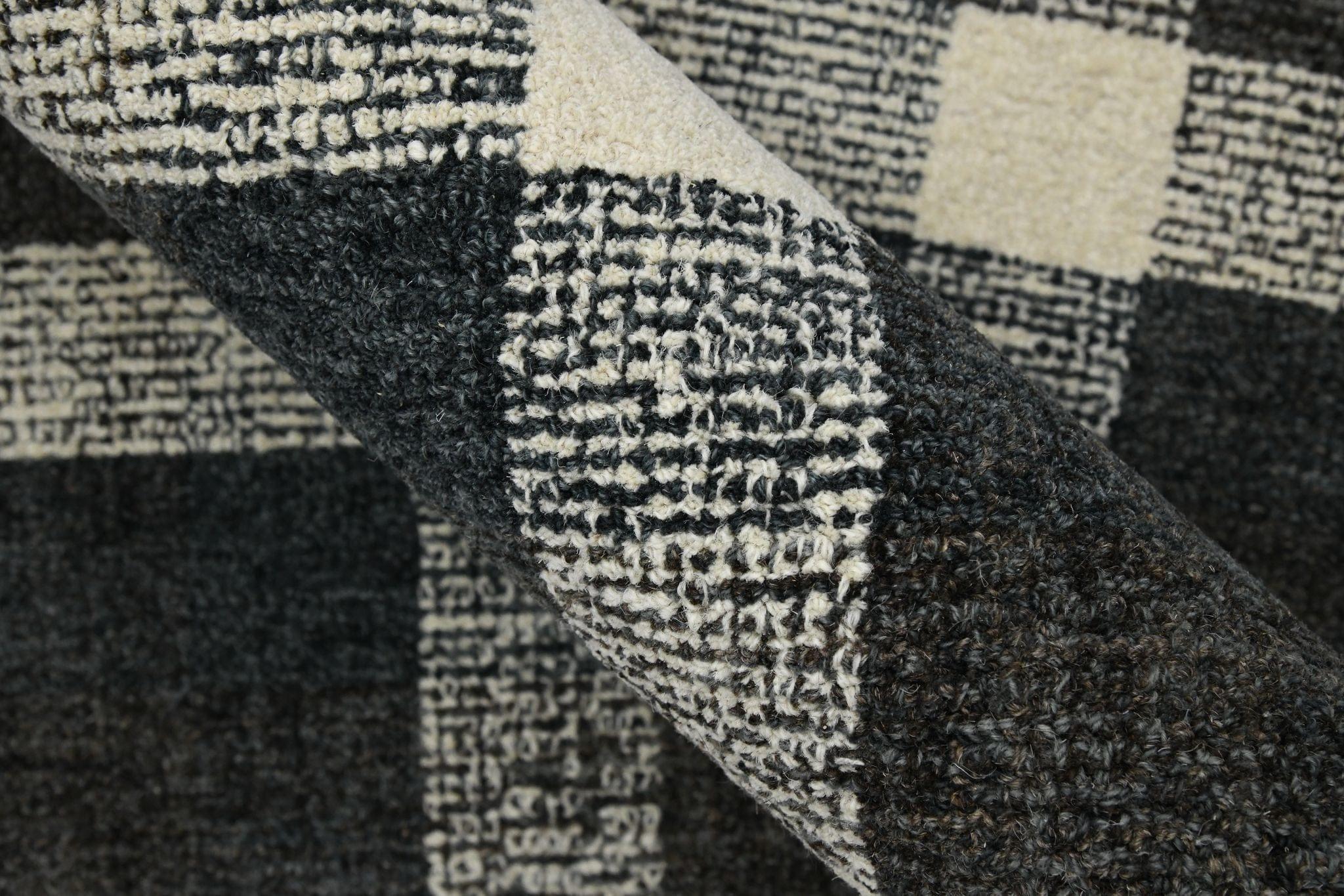 Charcoal Wool Tartan 8X10 Feet Hand-Tufted Carpet Rug - Ouch Cart