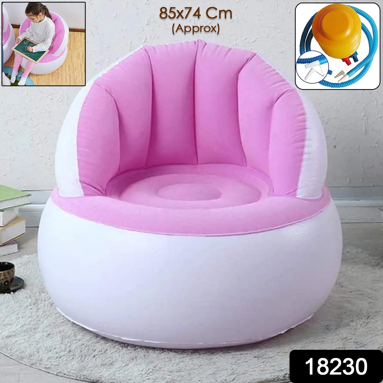 Kids Inflatable Sofa Chair With Backrest Foot Air Pump With Hose (1 Set 85x74 Cm Approx) Wukusy