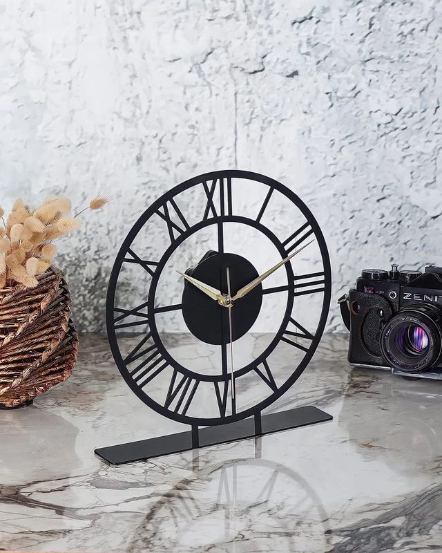 black roman table clock N.R.HOMESDECOR