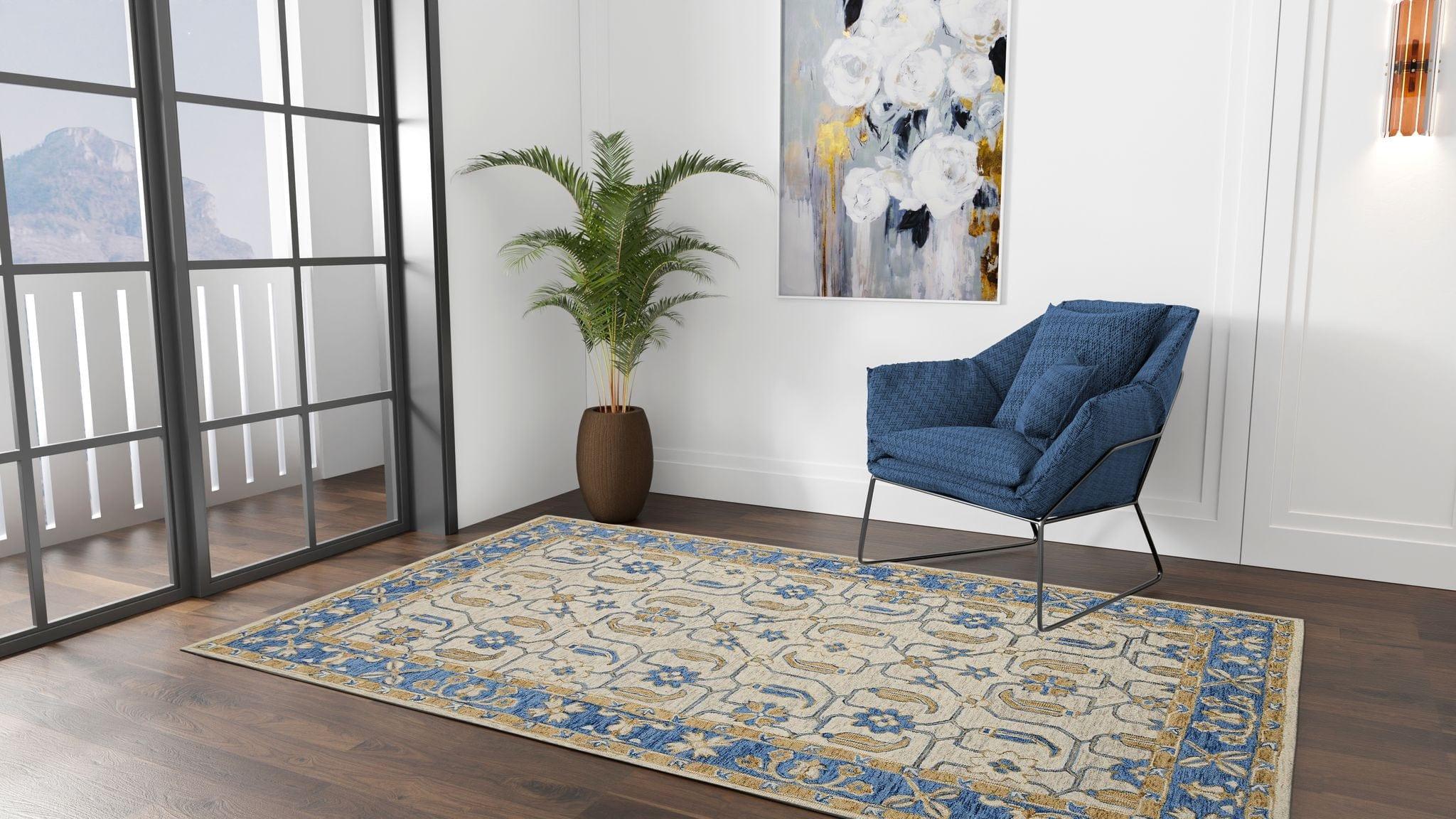 Royal Blue Wool Romania 5x8 Feet Hand-Tufted Carpet - Rug - Ouch Cart