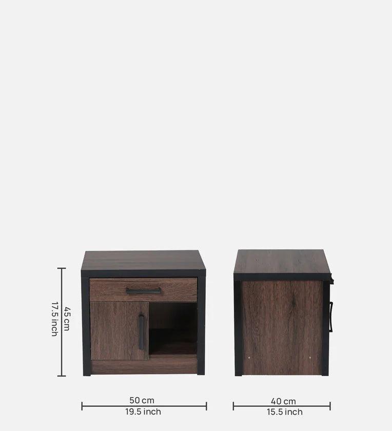 Bedside Table in Brown Oak Finish with Drawer - Ouch Cart