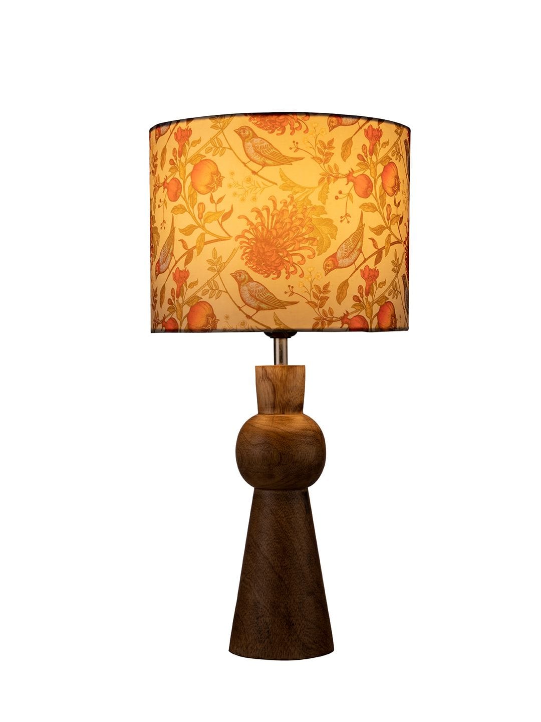 Wooden Skirt Lamp with Multicolor Birdy Shade