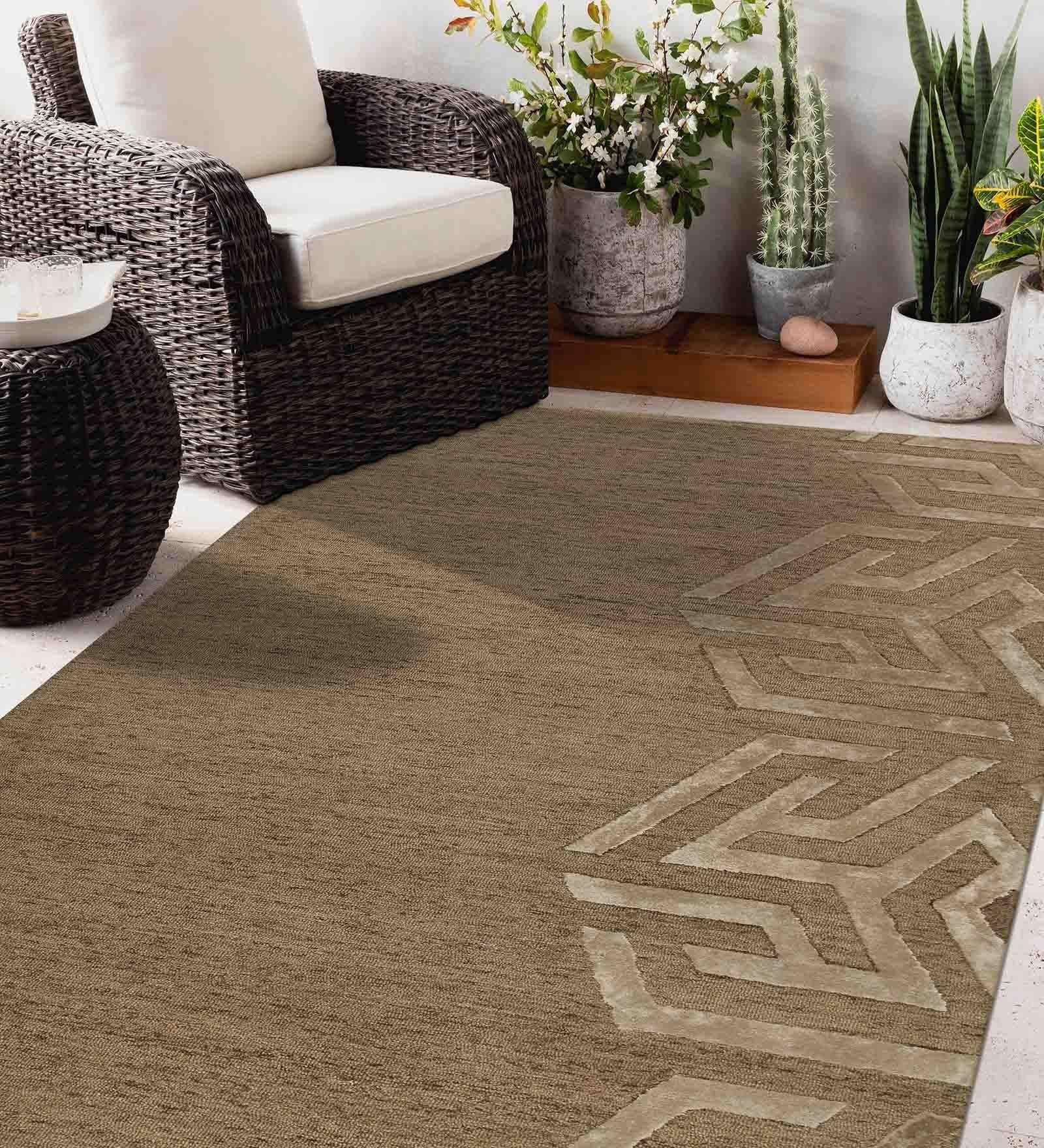 BROWN Wool & Viscose Canyan 5x8 Feet Hand-Tufted Carpet - Rug - Ouch Cart
