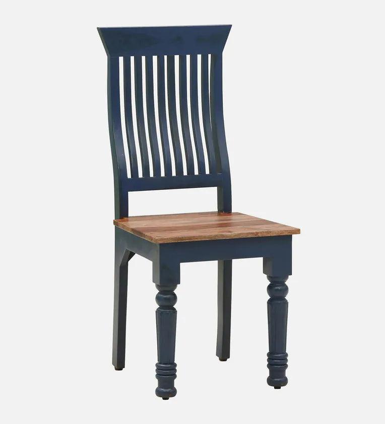 Sheesham Wood 4 Seater Square Dining Set In Blue & Natural Finish - Ouch Cart