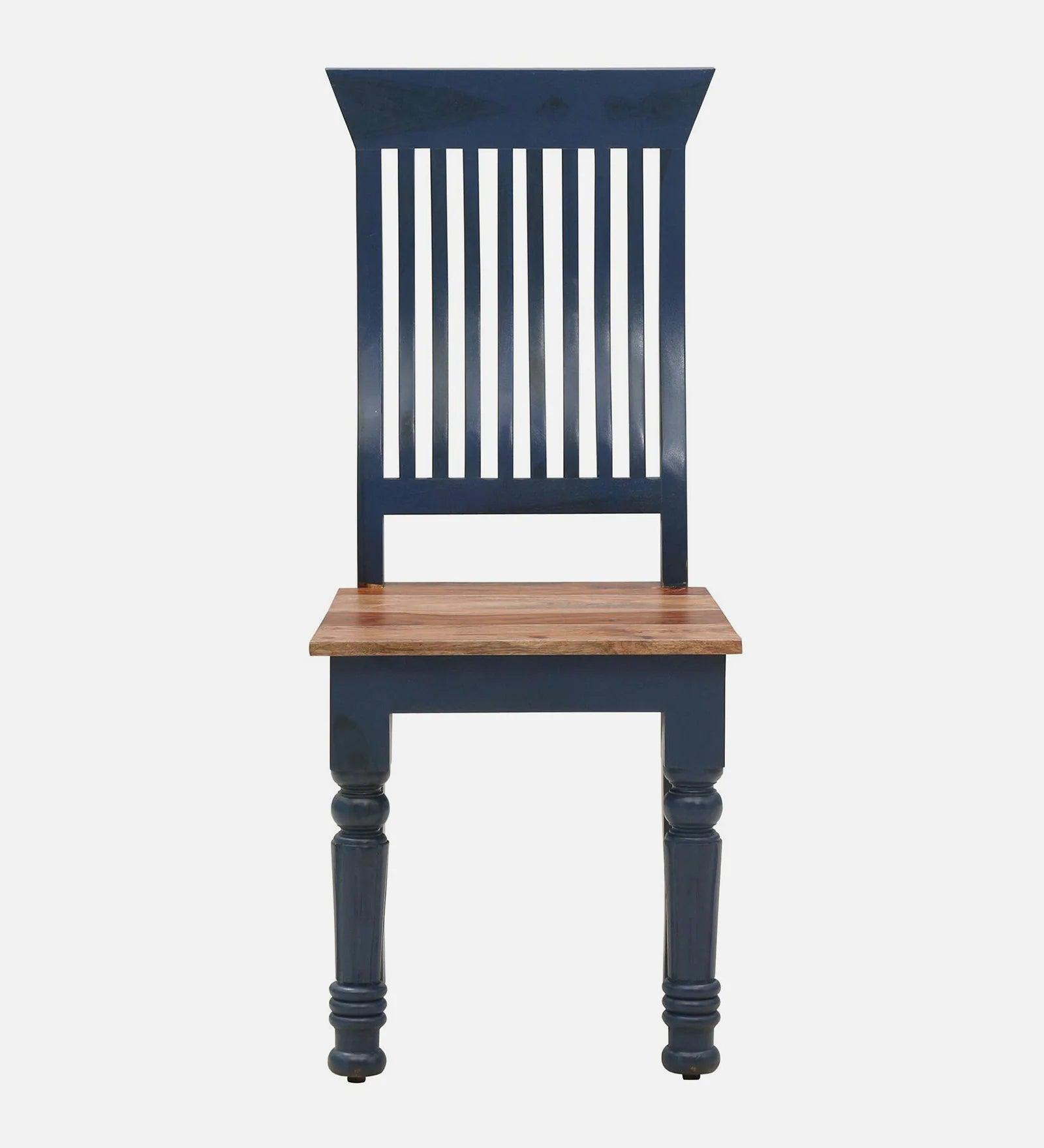 Sheesham Wood 4 Seater Square Dining Set In Blue & Natural Finish - Ouch Cart