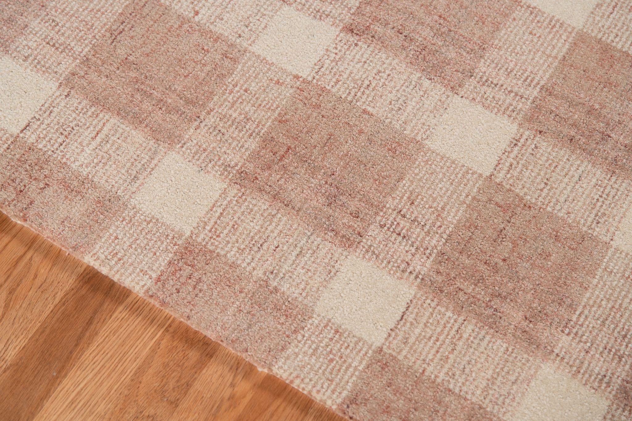 Rose Gold Wool Tartan 8X10 Feet Hand-Tufted Carpet - Rug - Ouch Cart