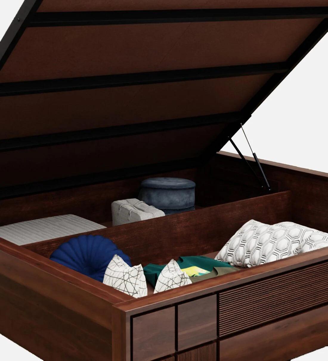 Sheesham Wood King Size Bed in Brown Colour With Hydraulic Storage - Ouch Cart