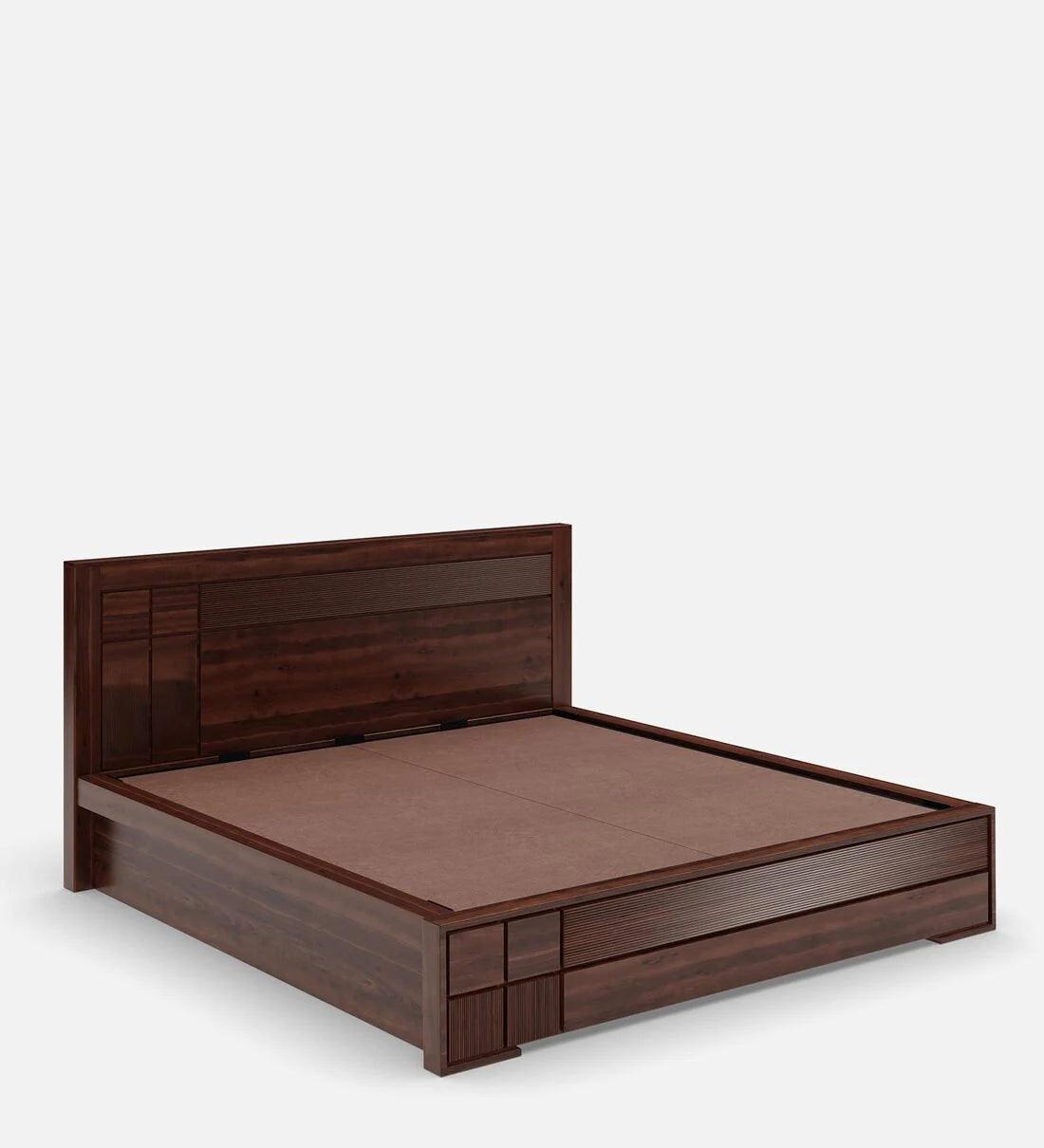 Sheesham Wood King Size Bed in Brown Colour With Hydraulic Storage - Ouch Cart