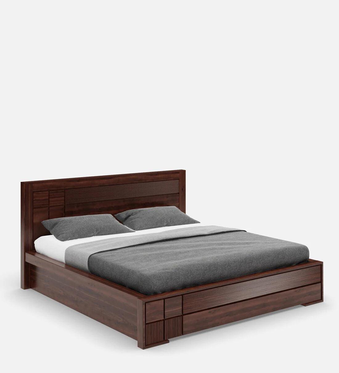 Sheesham Wood King Size Bed in Brown Colour With Hydraulic Storage - Ouch Cart