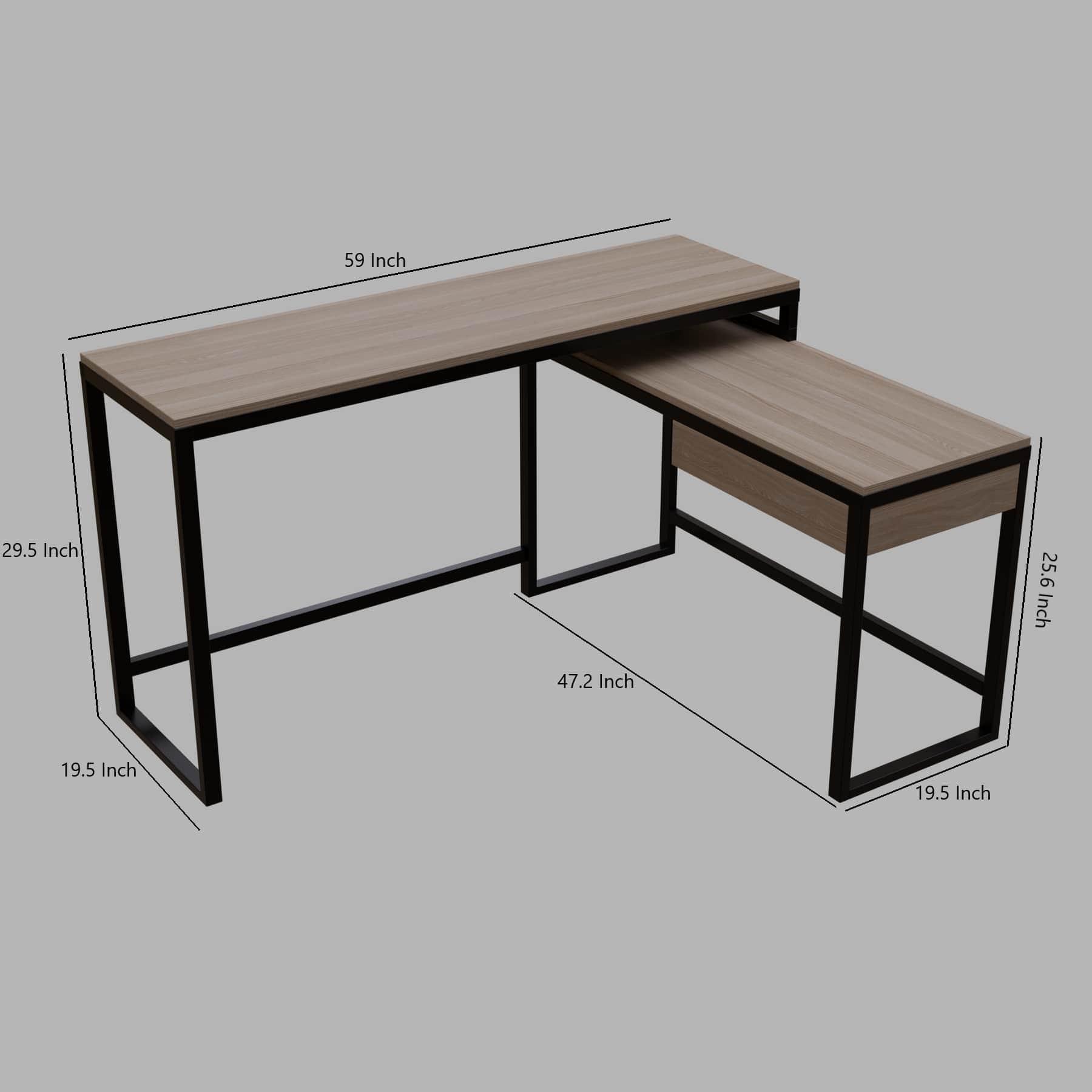Enkele L Shaped Study Table with Storage Design in Wenge Color - Ouch Cart