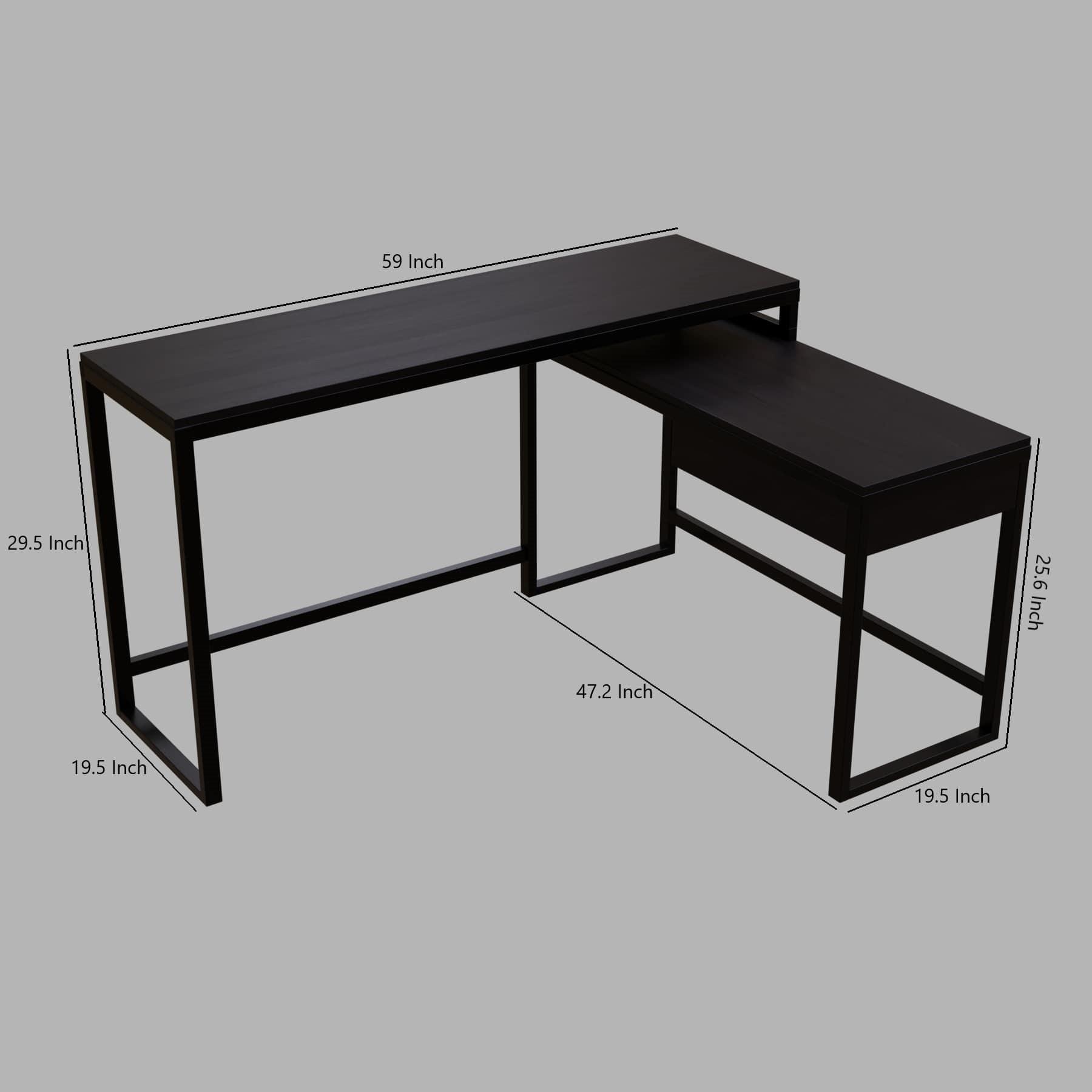 Enkele L Shaped Study Table with Storage Design in Brown Color - Ouch Cart