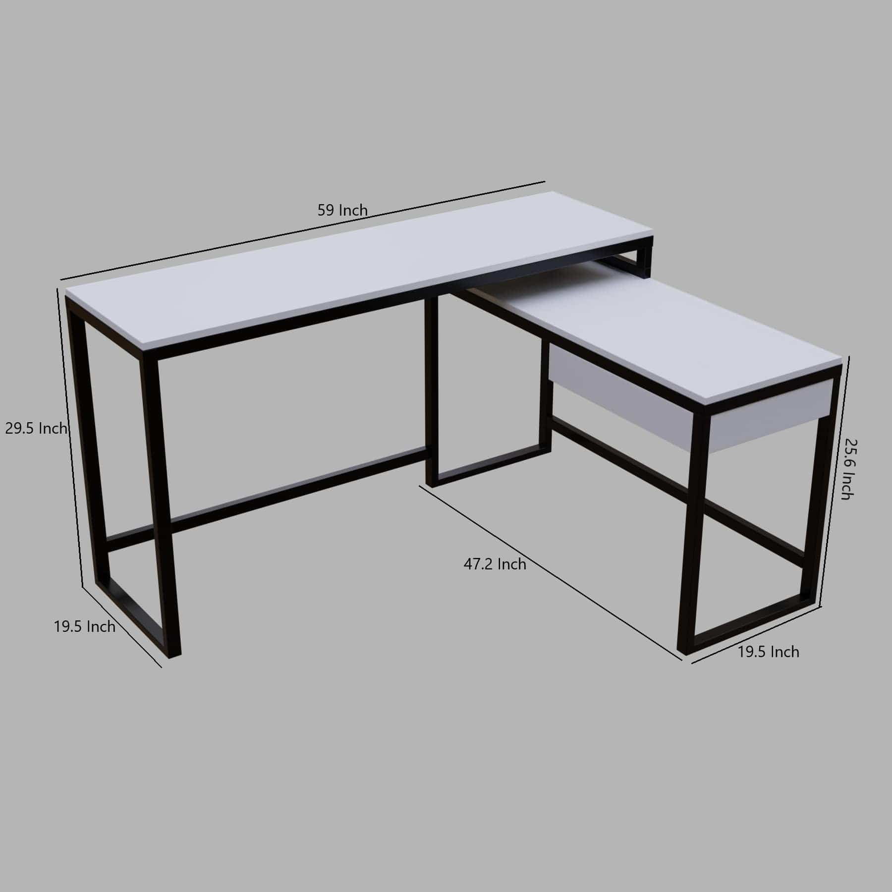 Enkele L Shaped Study Table with Storage Design in White Color