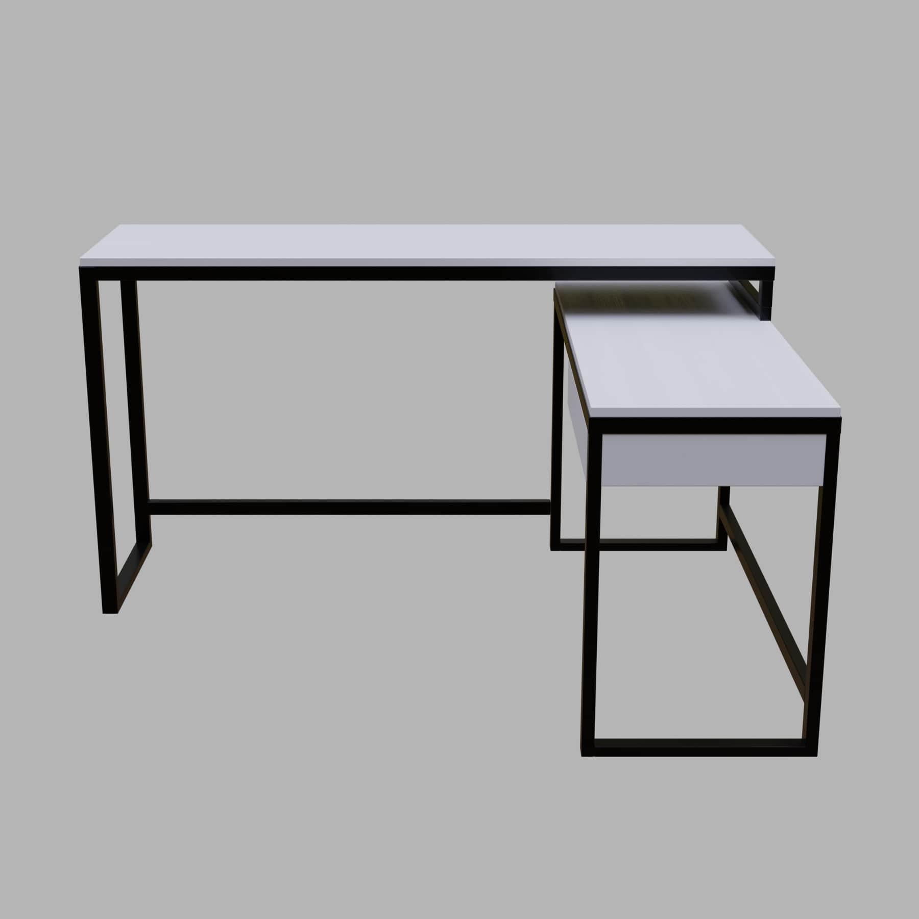 Enkele L Shaped Study Table with Storage Design in White Color - Ouch Cart