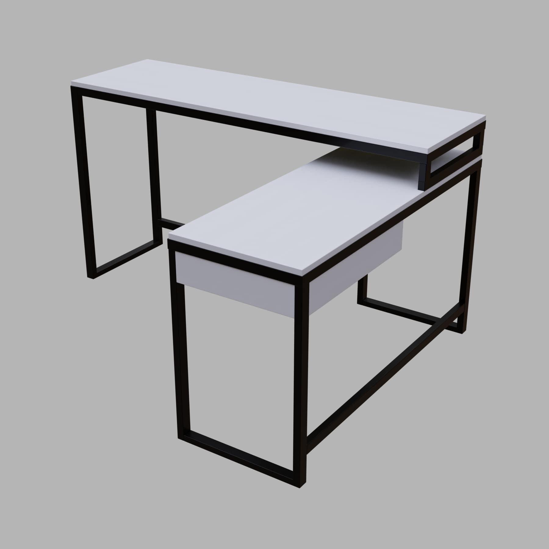 Enkele L Shaped Study Table with Storage Design in White Color - Ouch Cart