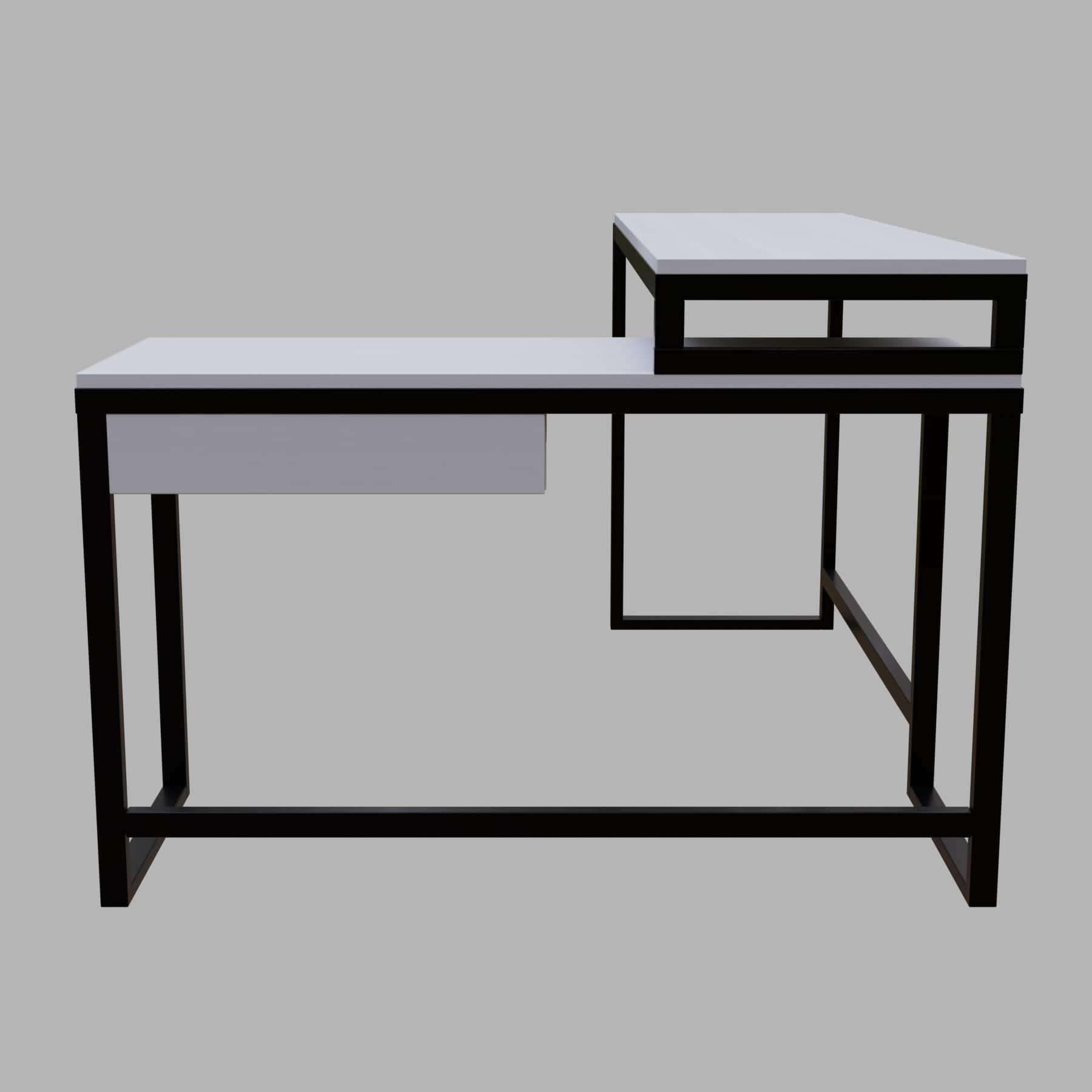 Enkele L Shaped Study Table with Storage Design in White Color - Ouch Cart