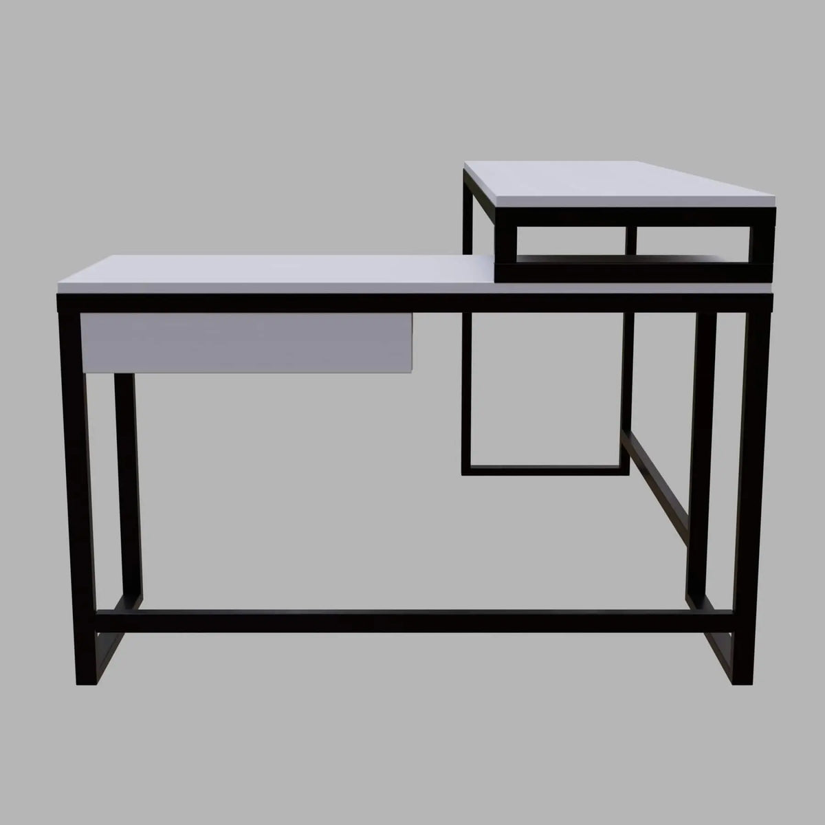 Enkele L Shaped Study Table with Storage Design in White Color - Ouch Cart