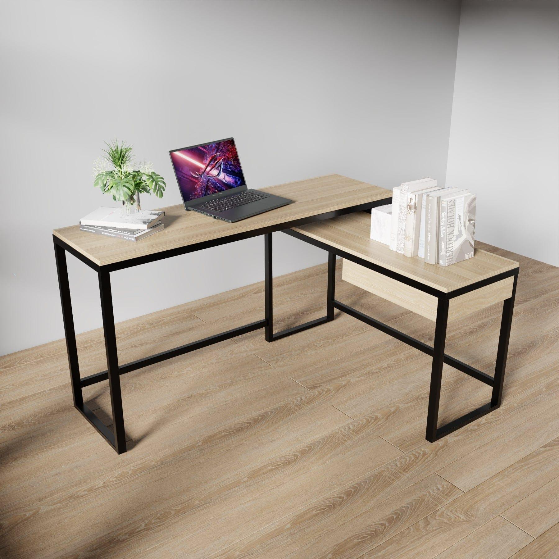 Enkele L Shaped Study Table with Storage Design in Wenge Color - Ouch Cart