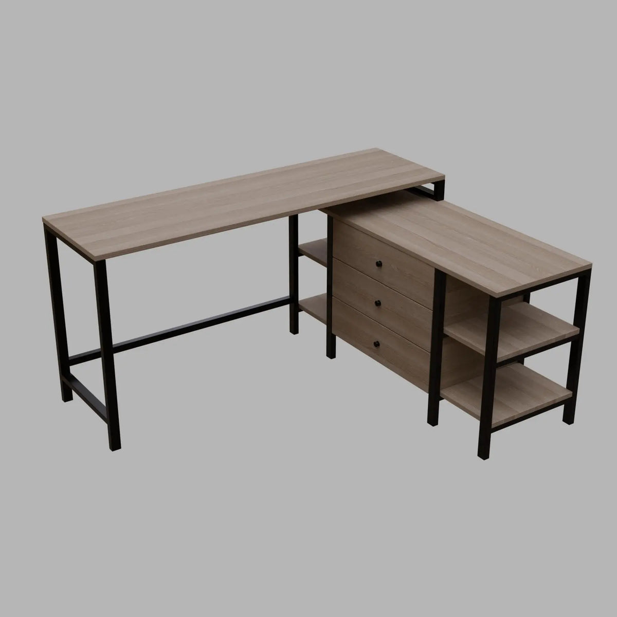 Kerry L Shaped Executive Desk with Drawers & Open Storage Shelves in Wenge finish - Ouch Cart