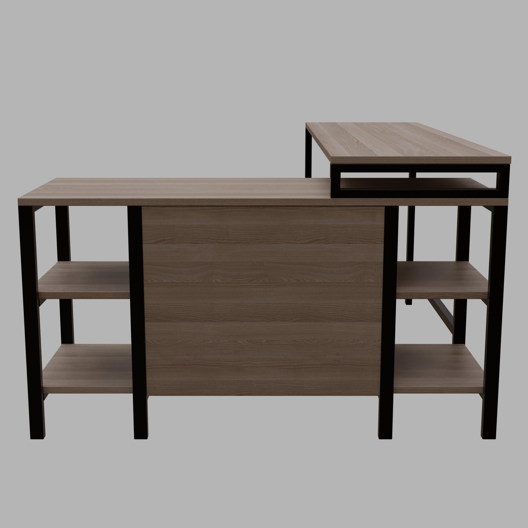 Kerry L Shaped Executive Desk with Drawers & Open Storage Shelves in Wenge finish - Ouch Cart