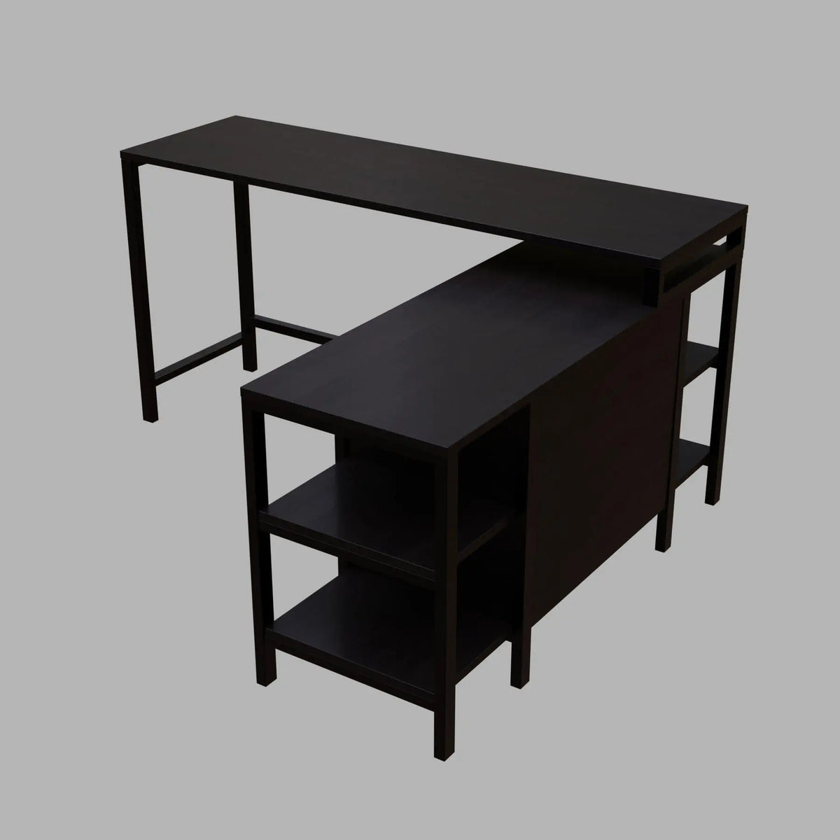 Kerry Executive Desk with Drawers & Open Storage shelves in brown finish - Ouch Cart