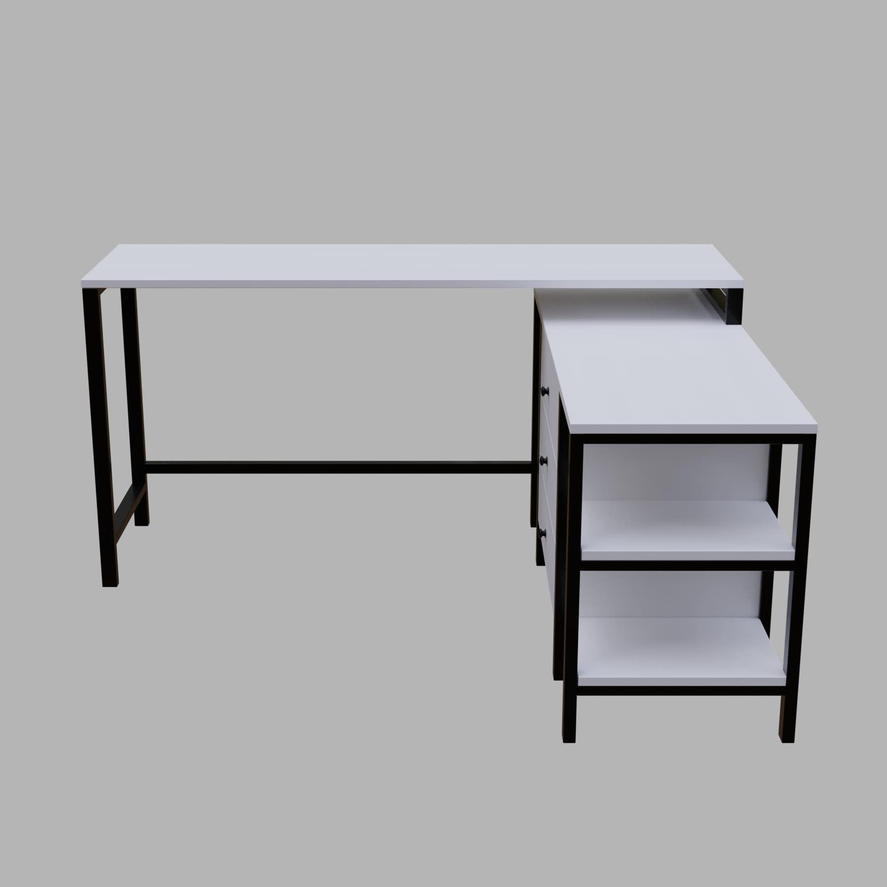 Kerry L Shaped Executive Desk with Storage Design with Drawers & Open Storage shelves in white finish - Ouch Cart