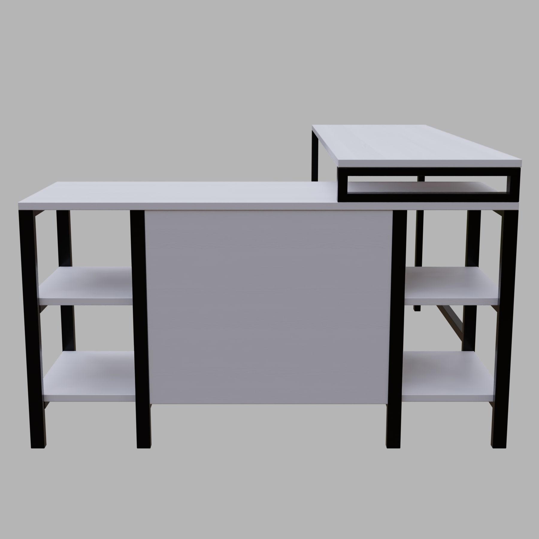 Kerry L Shaped Executive Desk with Storage Design with Drawers & Open Storage shelves in white finish - Ouch Cart