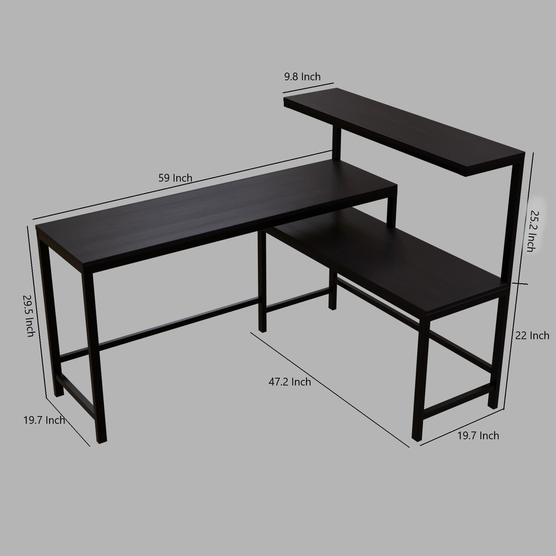 Mitsuko L Shaped Study Table with storage Design in Brown Color - Ouch Cart