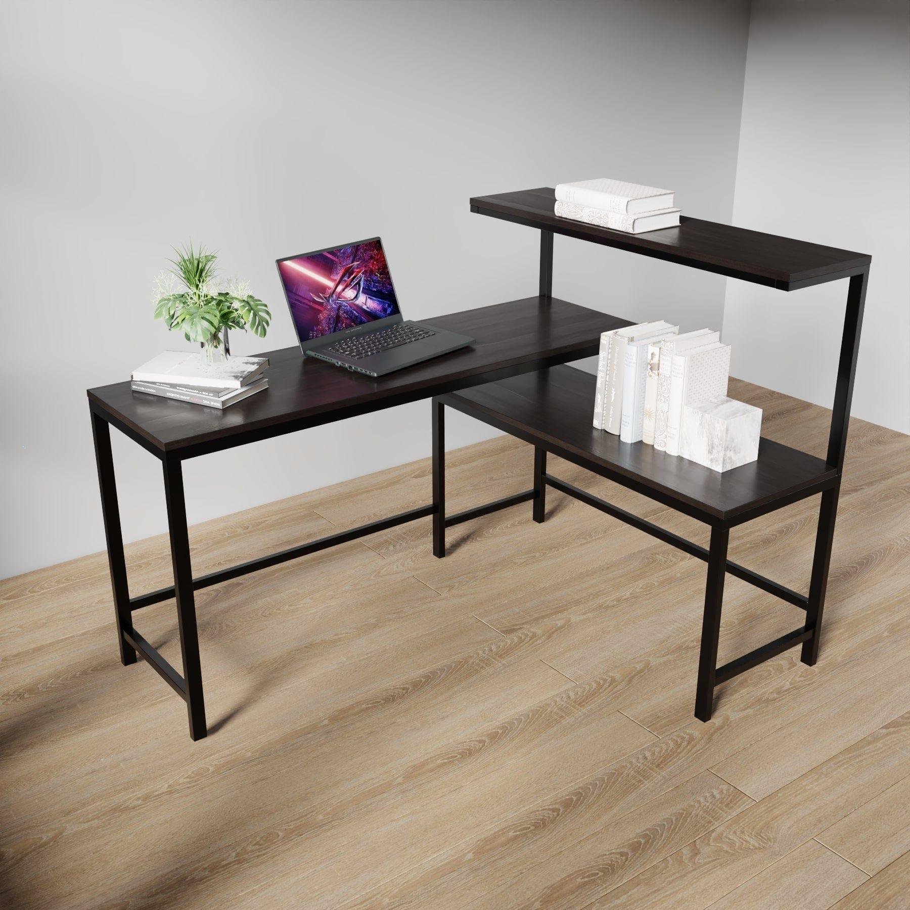 Mitsuko L Shaped Study Table with storage Design in Brown Color - Ouch Cart