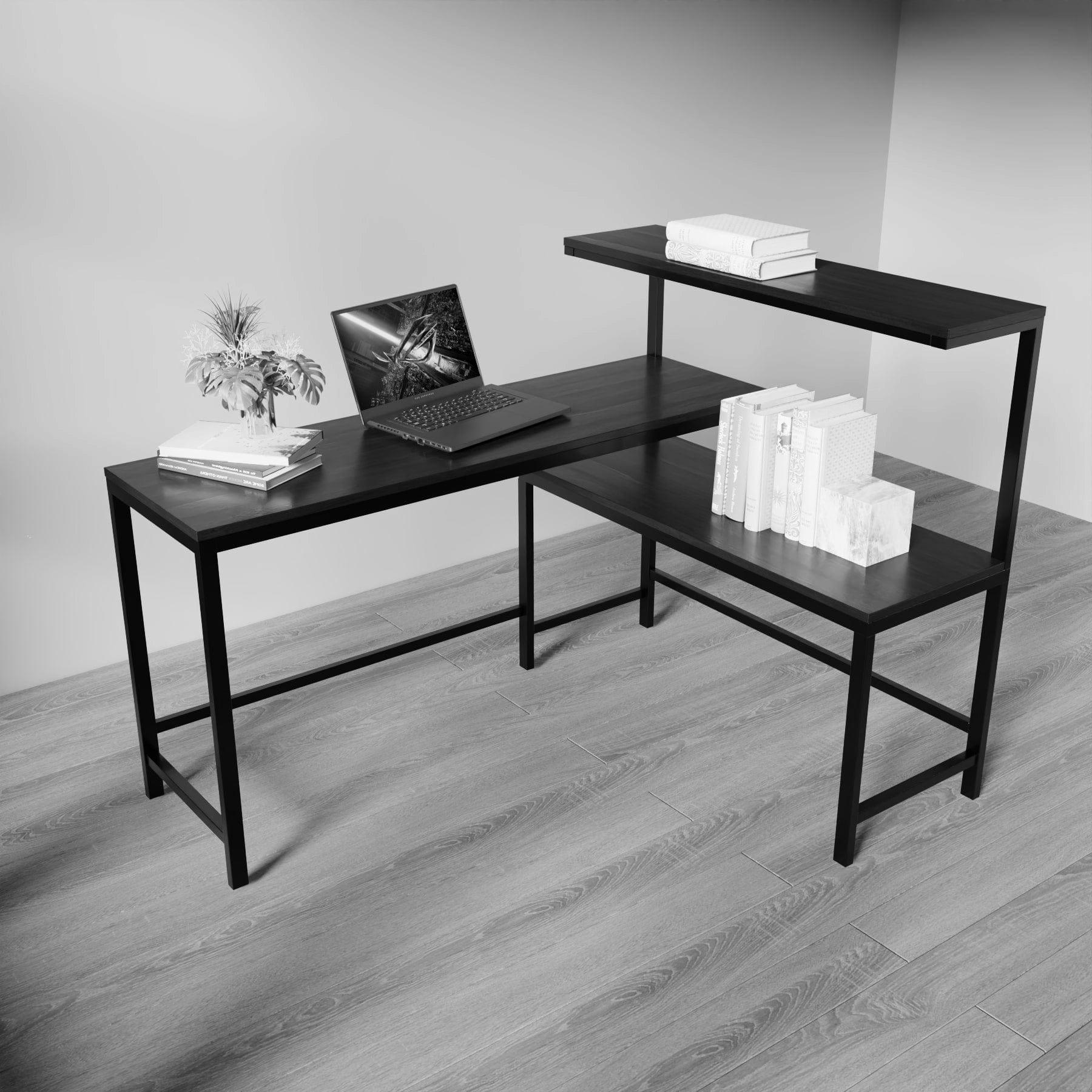 Mitsuko L Shaped Study Table with storage Design in Brown Color - Ouch Cart