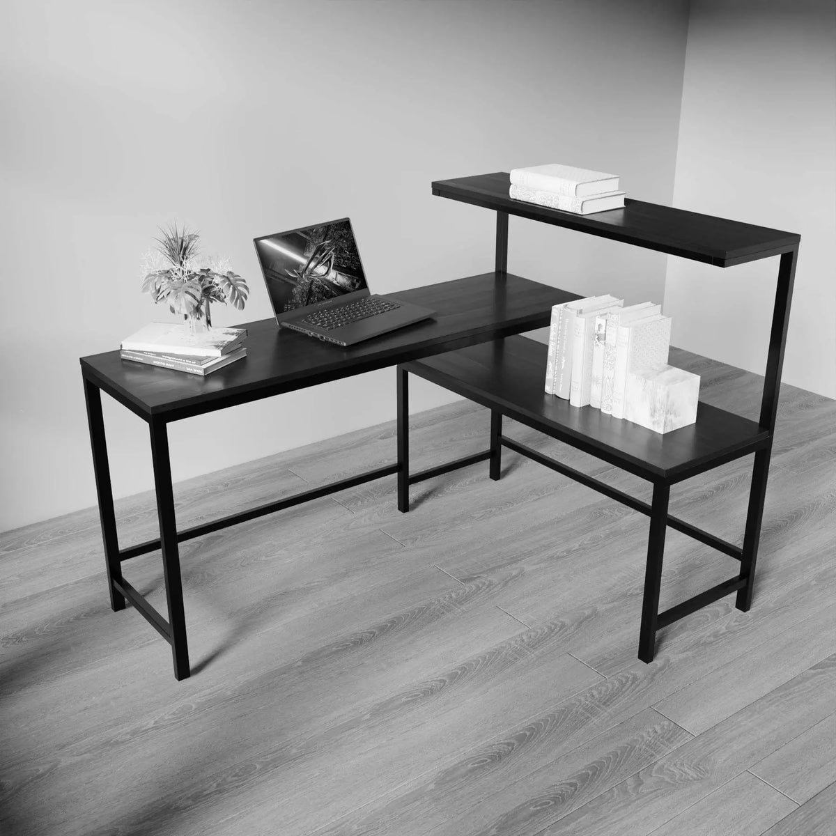 Mitsuko L Shaped Study Table with storage Design in Brown Color - Ouch Cart